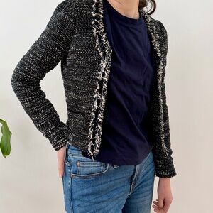 Maison Scotch Dark Navy & Cream Sparkle Tweed Jacket, Frayed Trim  - XS